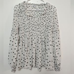 White Polkadot Smocked Blouse